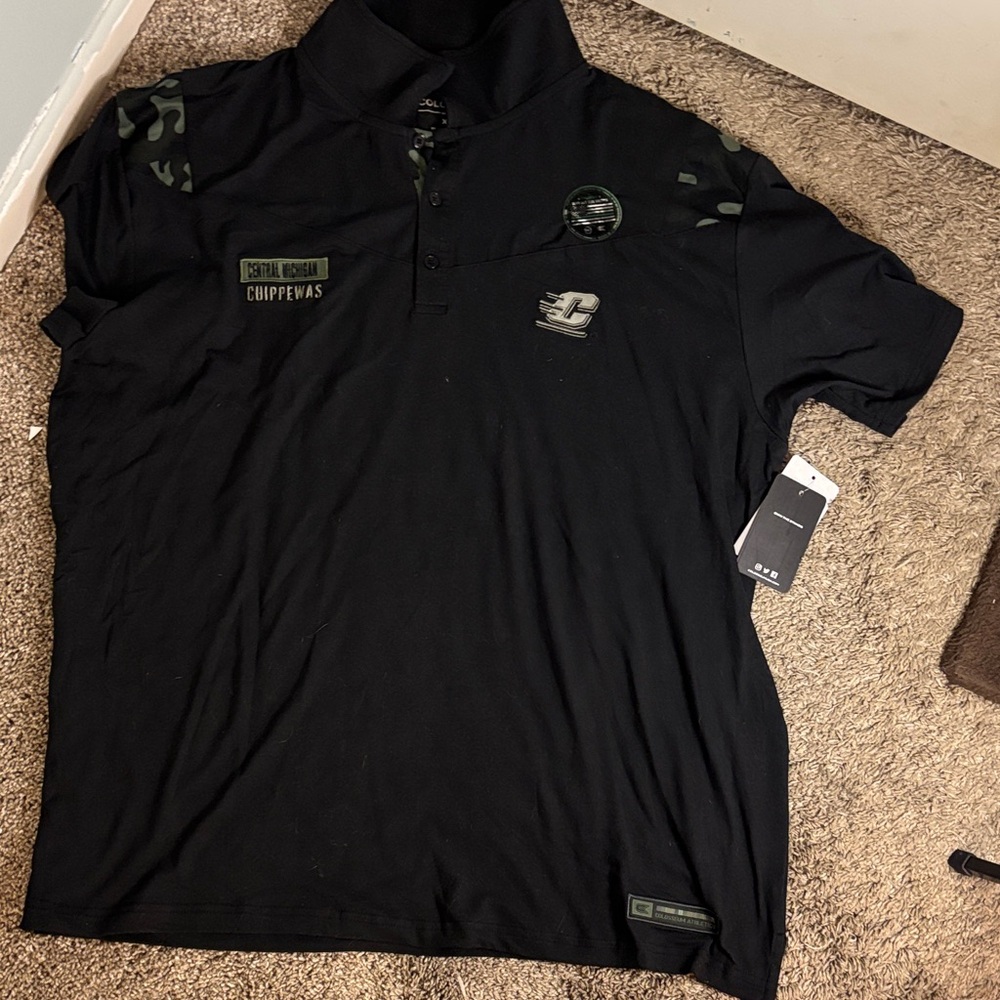 Colosseum Black Central Michigan polo with Camouflage Details